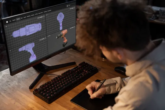 A student working on a 3D animation project