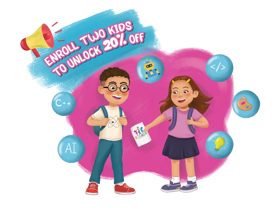 Children learning coding, robotics and design together